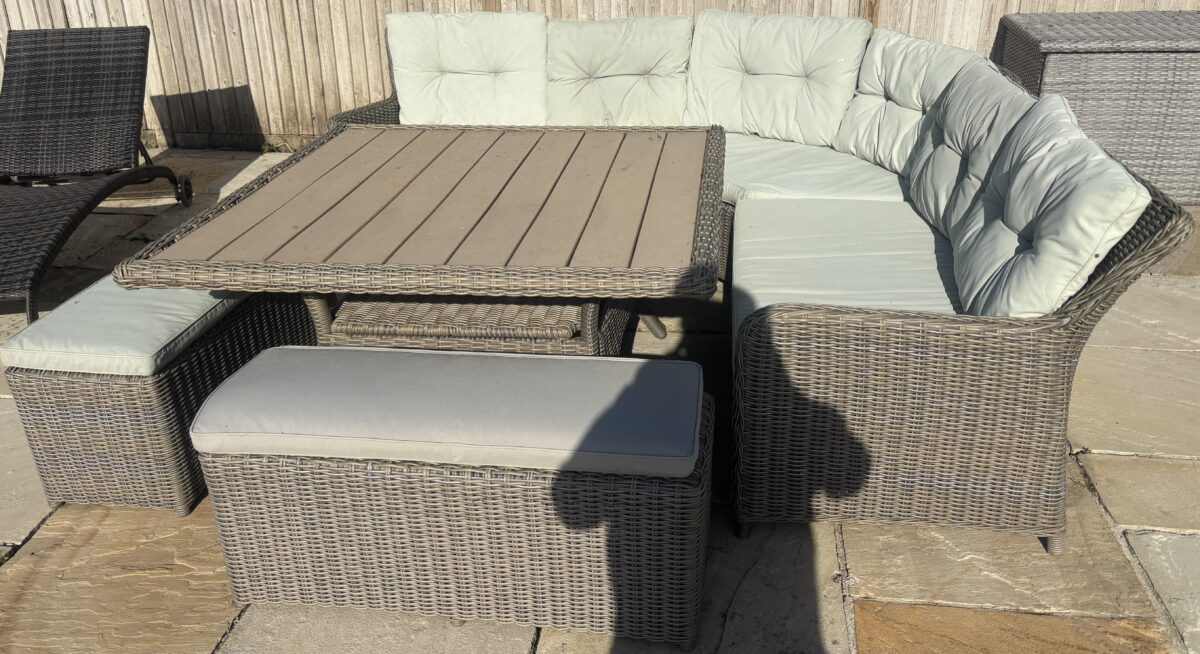 Garden corner sofa table & 2 benches