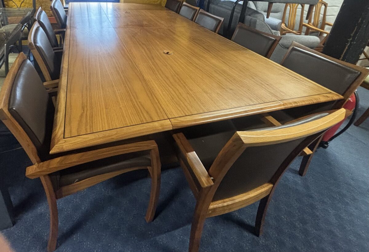 Large drop leaf broardroom table & 12 chairs - Image 3