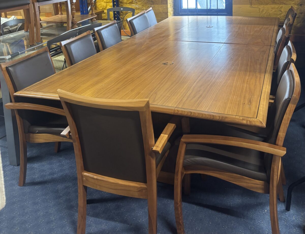 Large drop leaf broardroom table & 12 chairs