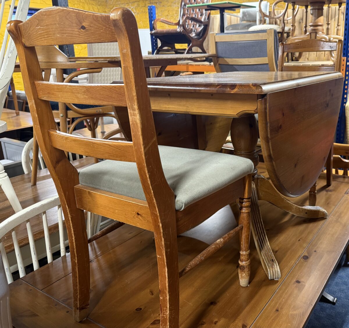 Pine drop leaf table & 4 chairs